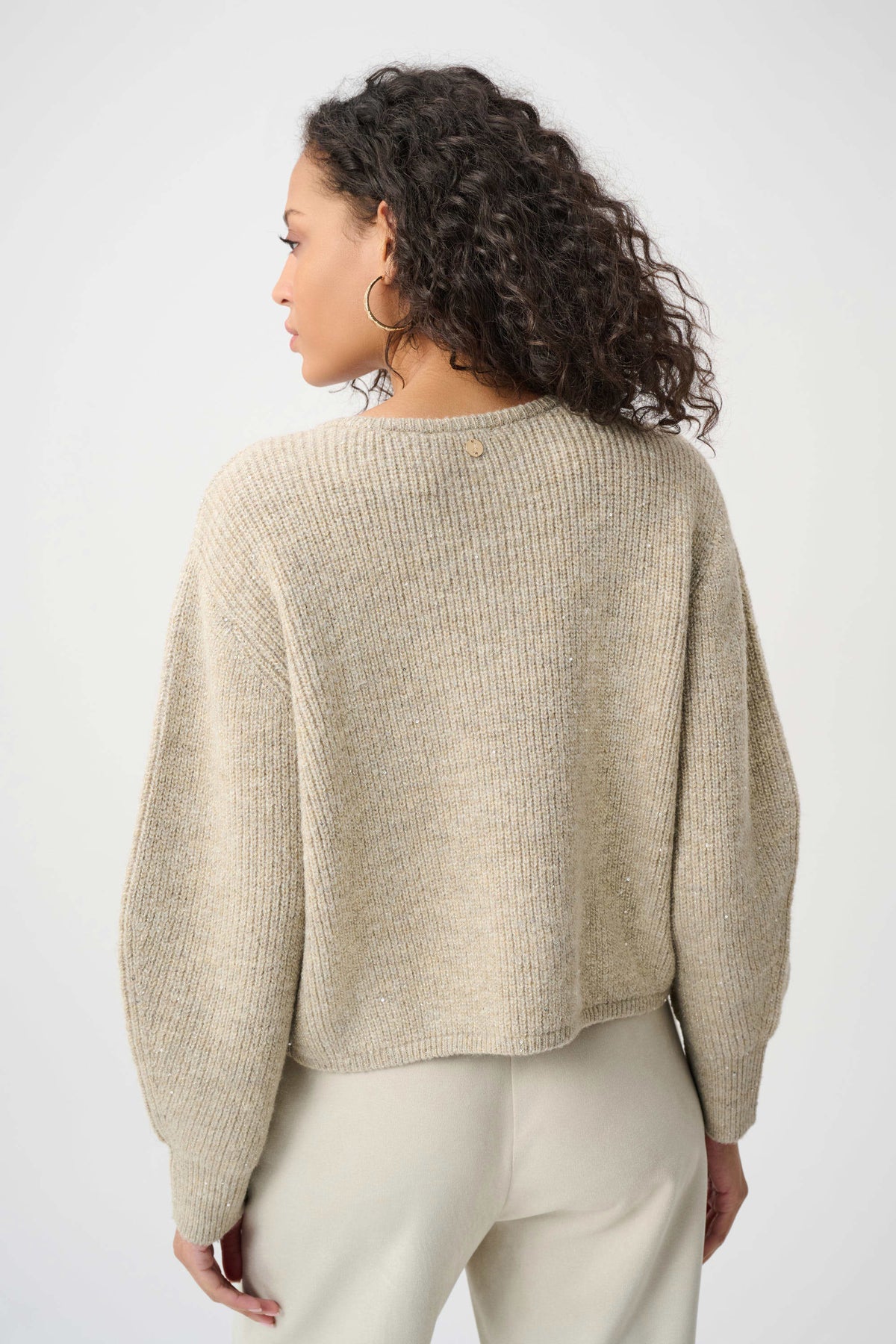 Sweater Knit Sequined Boxy Crewneck Cardigan