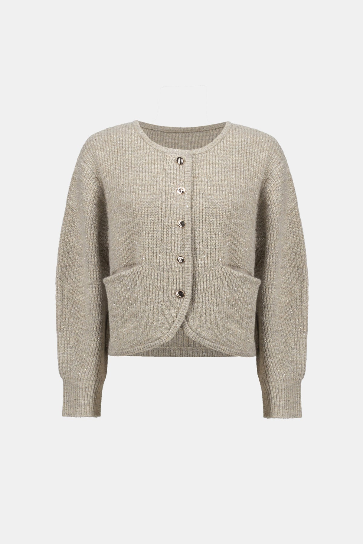 Sweater Knit Sequined Boxy Crewneck Cardigan