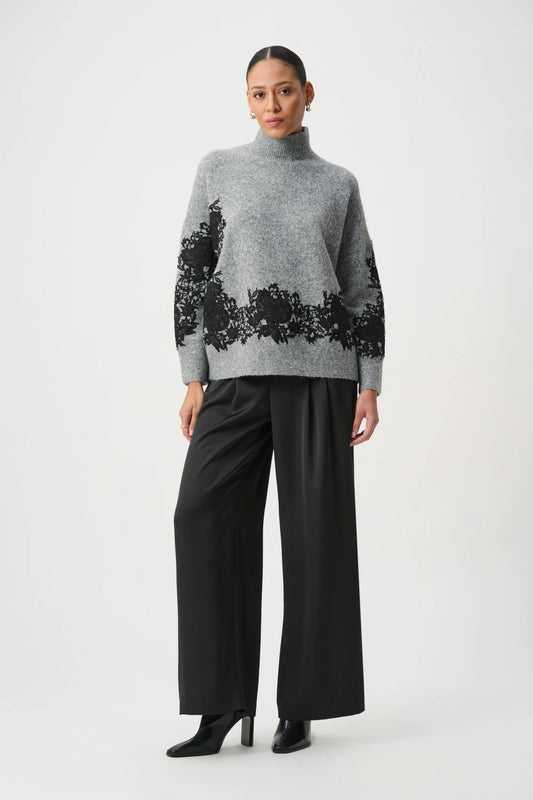 Lace Applique Mock Neck Sweater