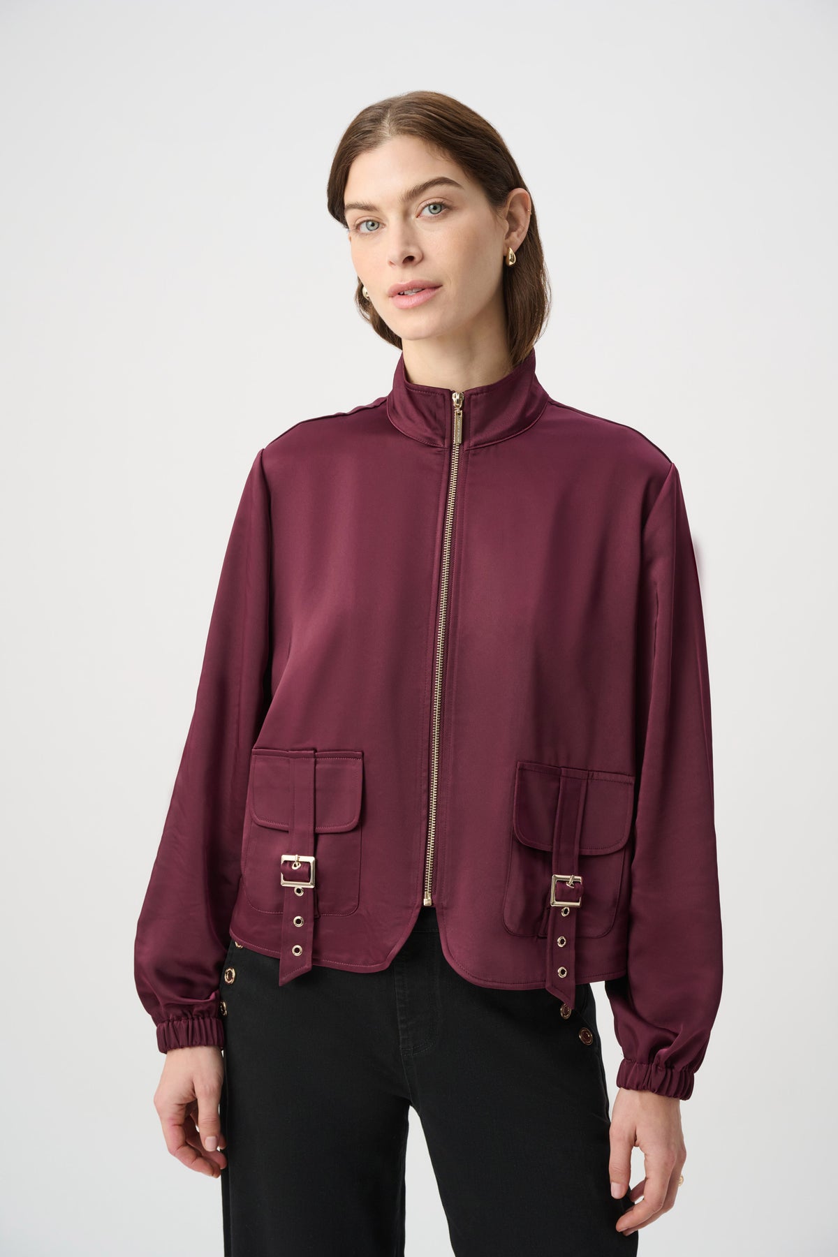 Satin Puff Sleeve Utility Jacket
