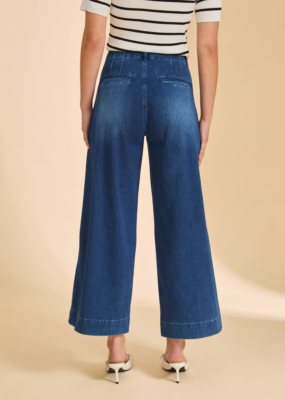 Pull-On Wide Crop Denim, Blue Denim