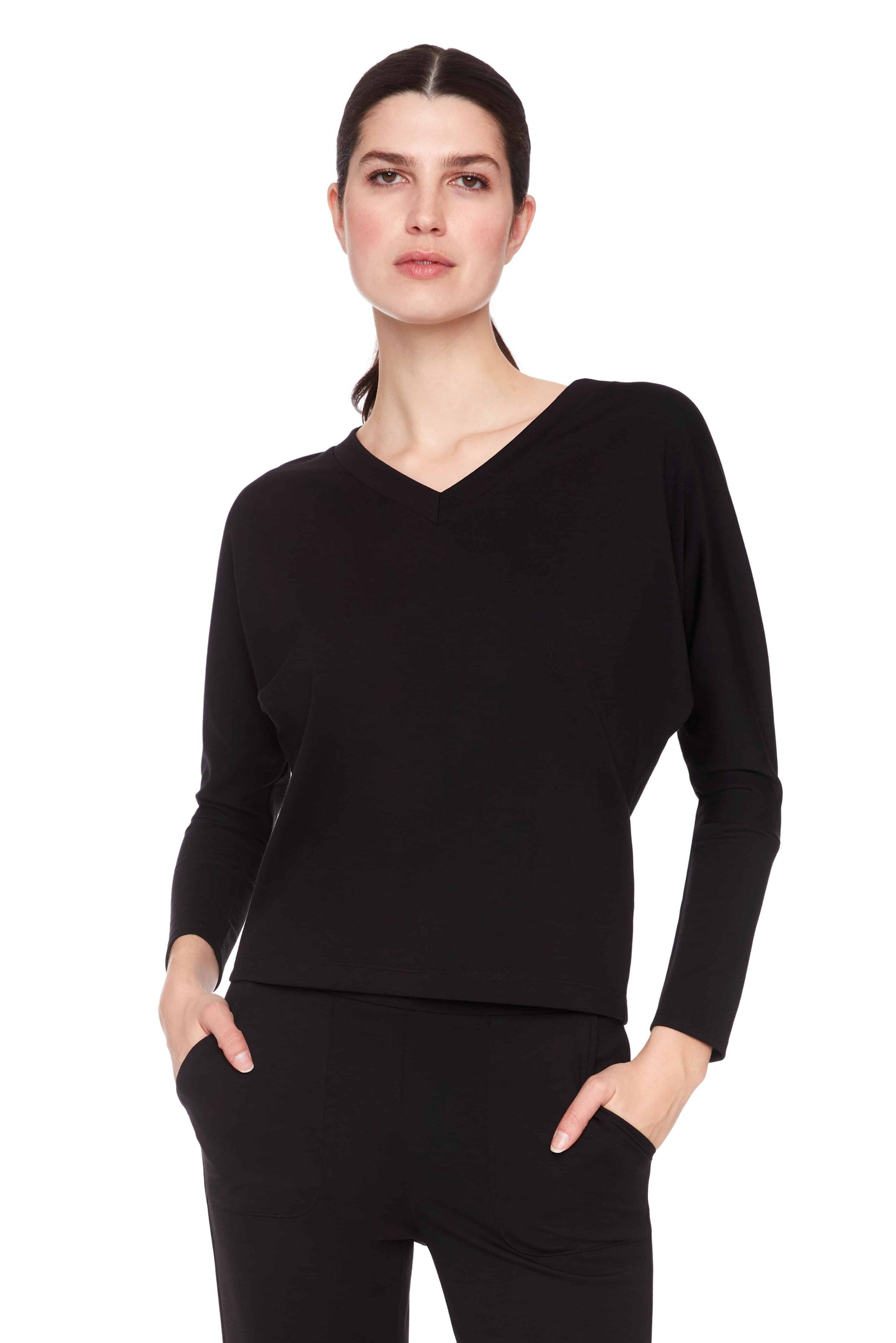 Solid Light V-Neck Long Sleeve Top