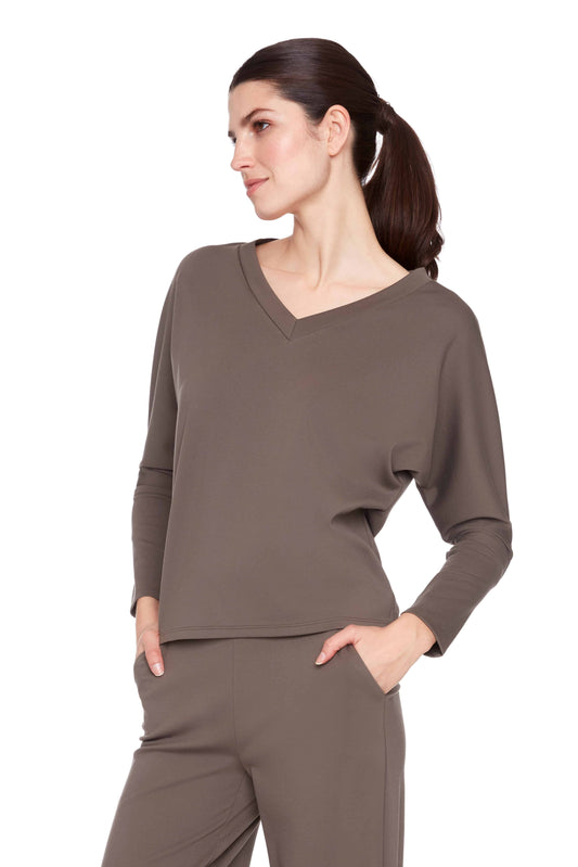 Solid Light V-Neck Long Sleeve Top