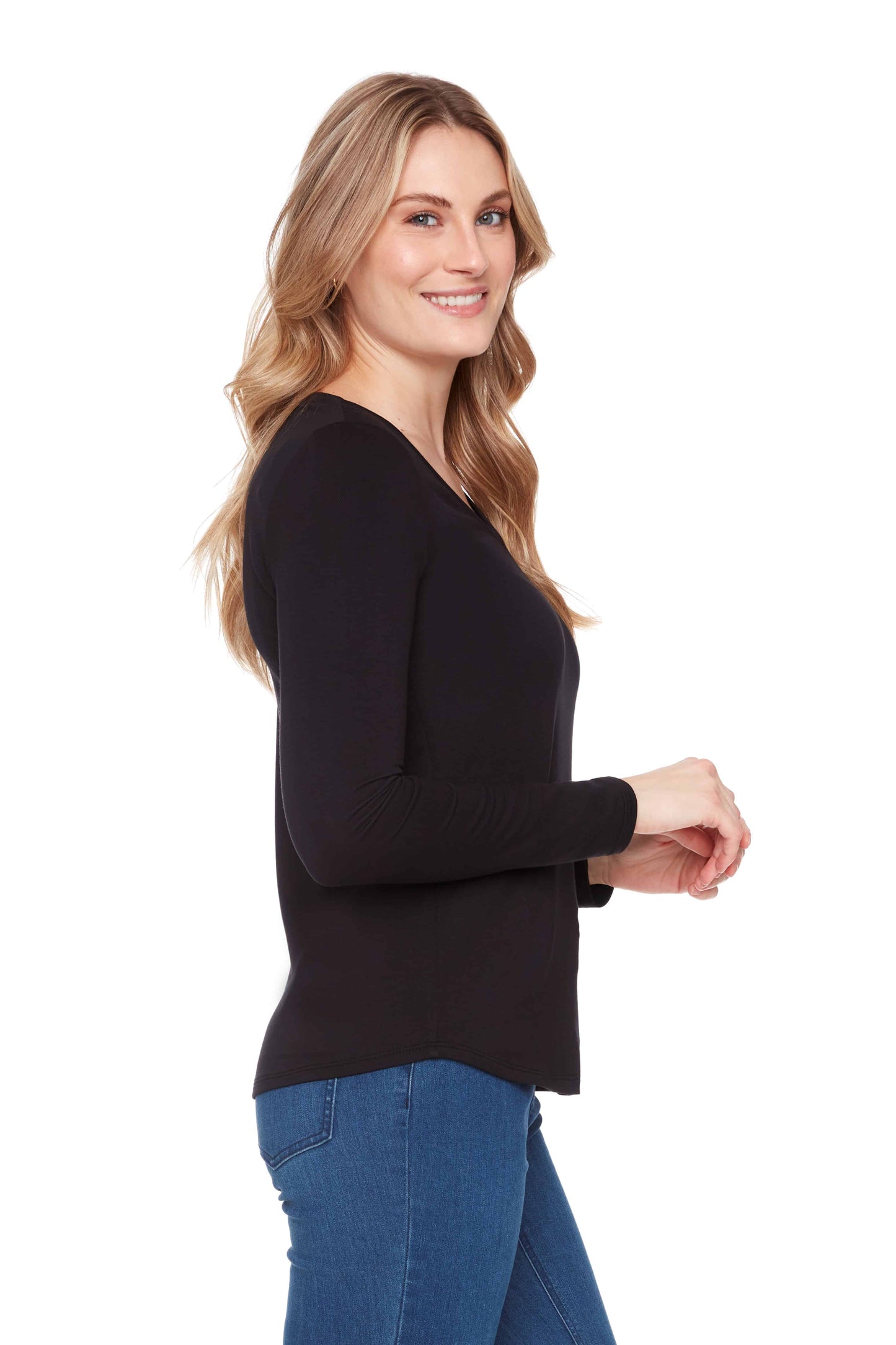Solid Provence Long Sleeve V Neck Top