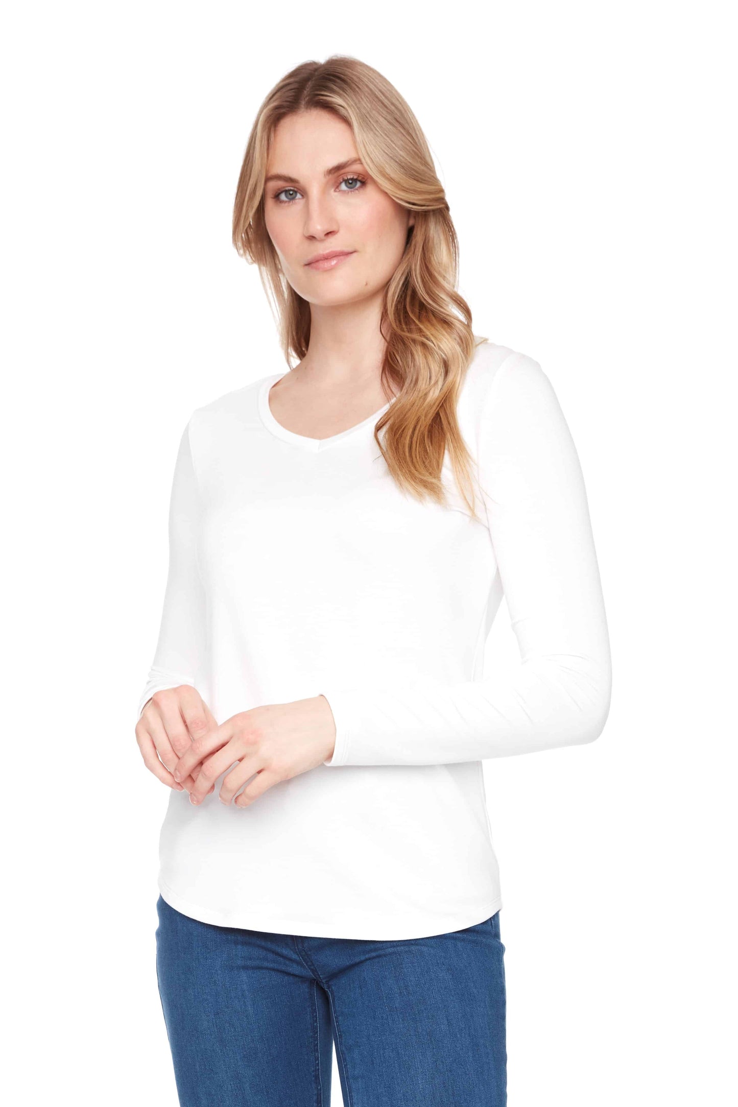 Solid Provence Long Sleeve V Neck Top