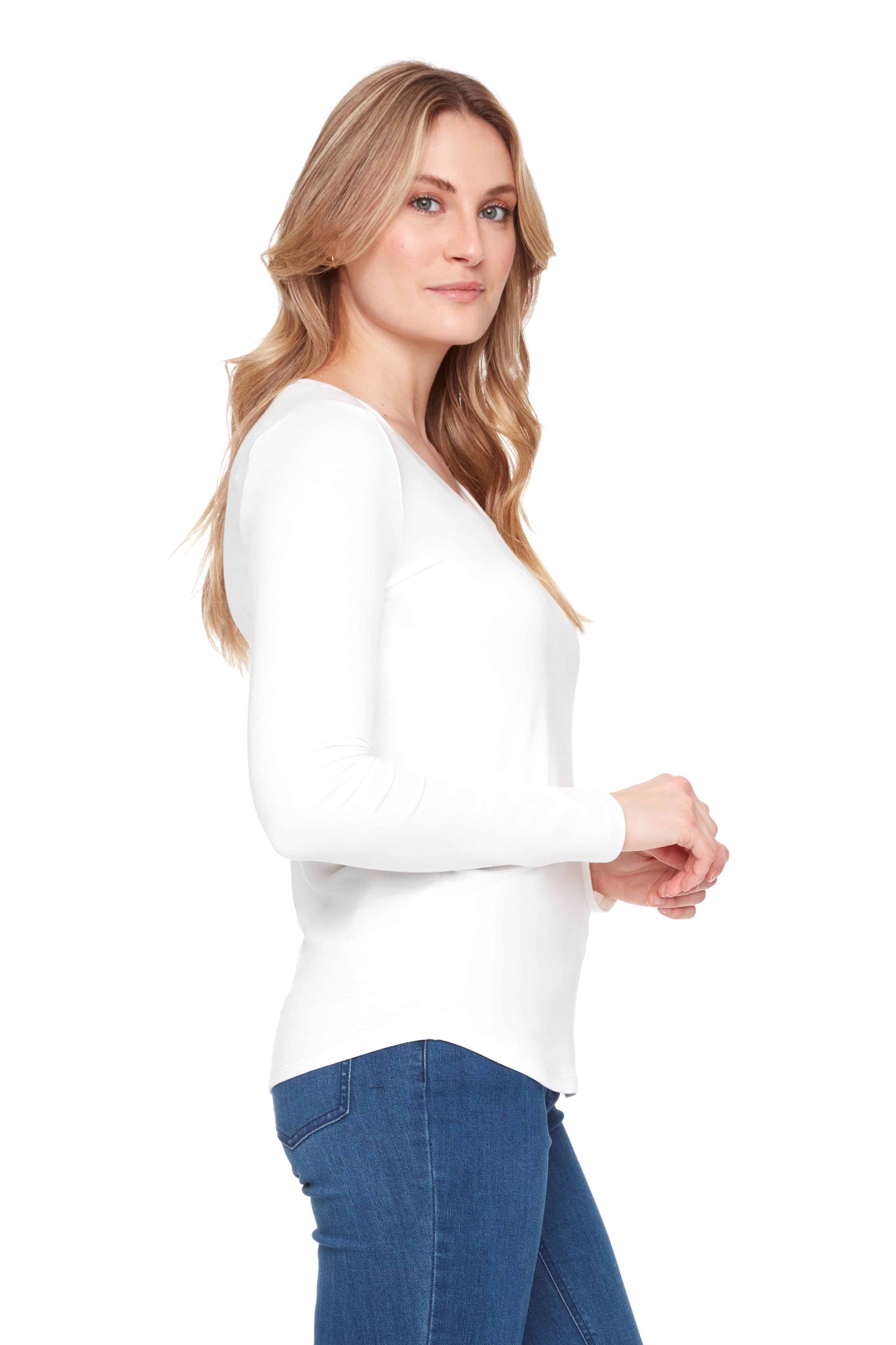 Solid Provence Long Sleeve V Neck Top