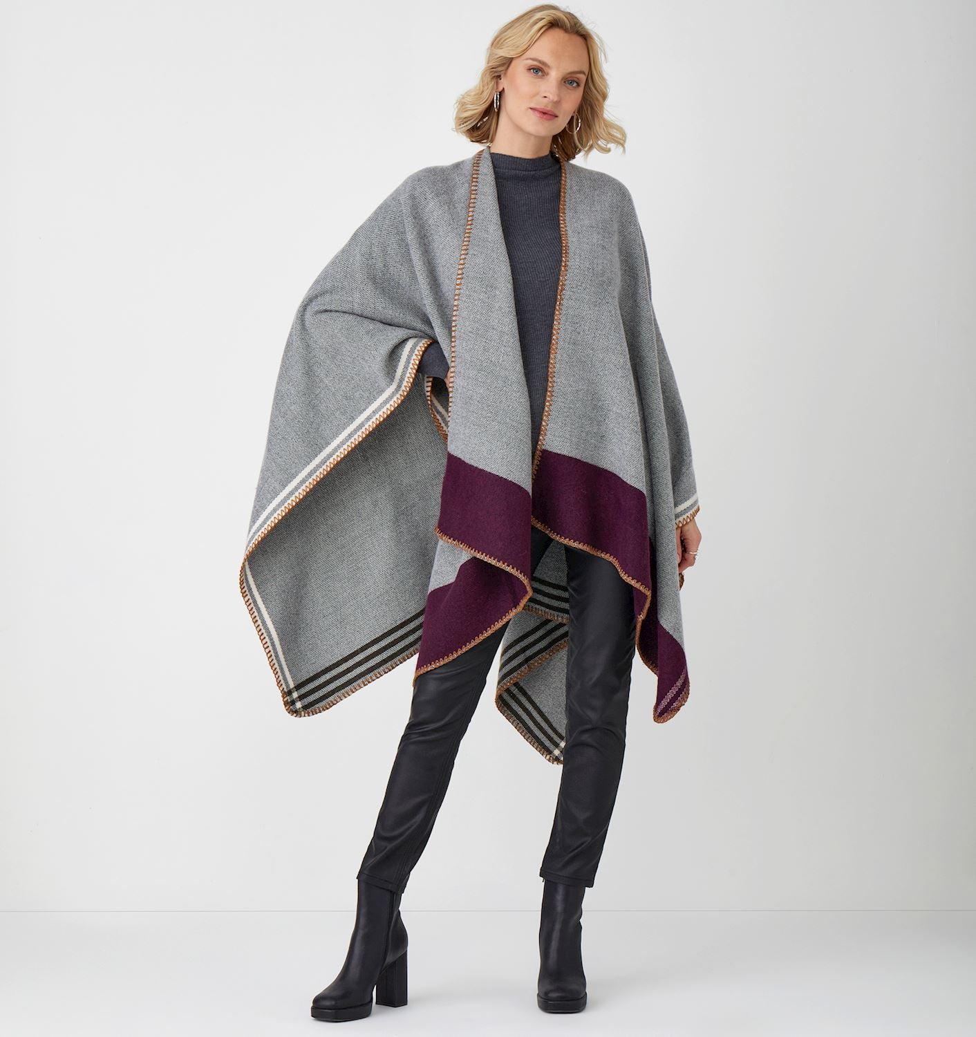 Wrap with Contrast Border & Stitched Detail