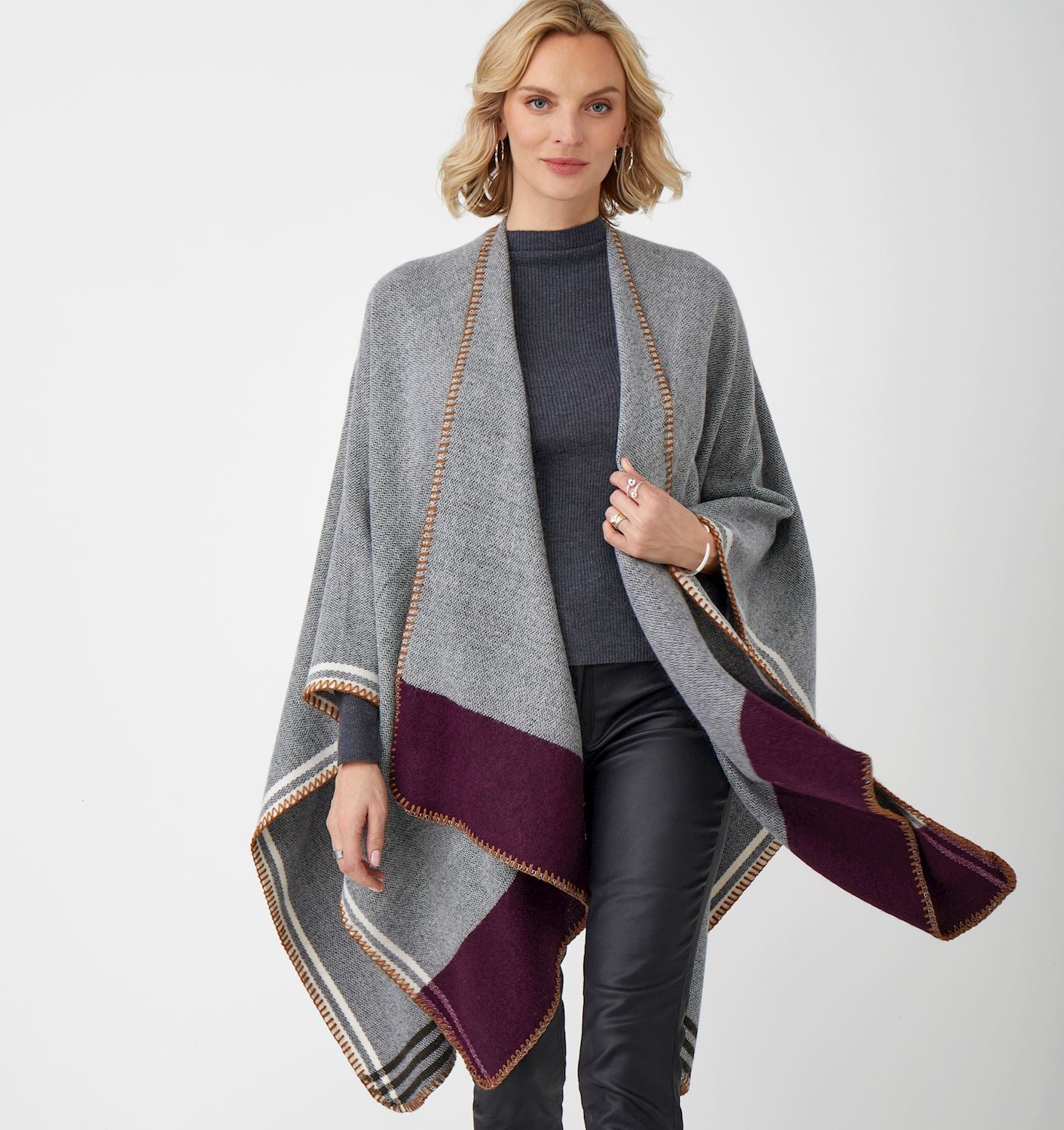 Wrap with Contrast Border & Stitched Detail