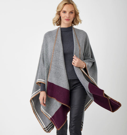 Wrap with Contrast Border & Stitched Detail