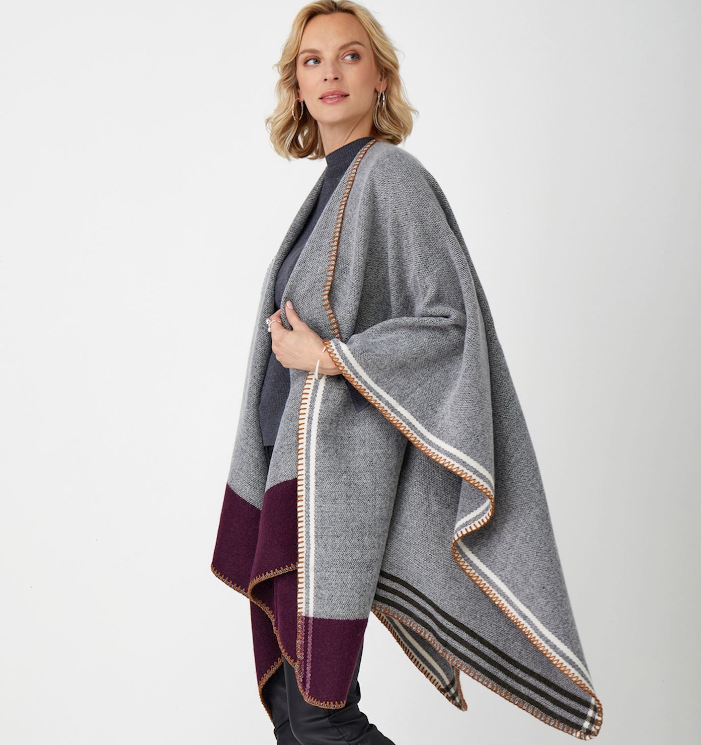 Wrap with Contrast Border & Stitched Detail