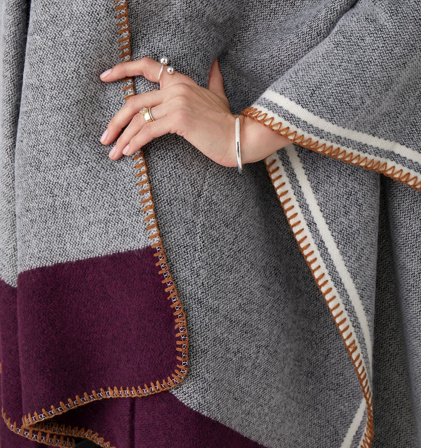 Wrap with Contrast Border & Stitched Detail