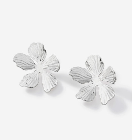 Flower Earrings, Silver