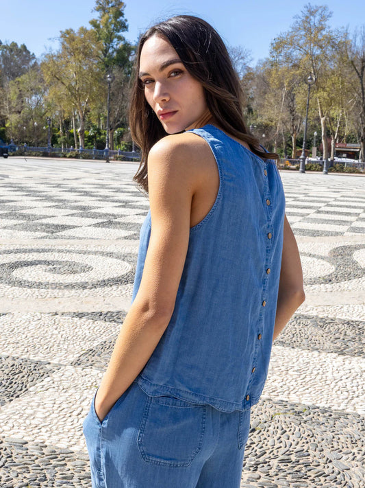 Tencel Sleeveless Scalloped Top - Light Blue