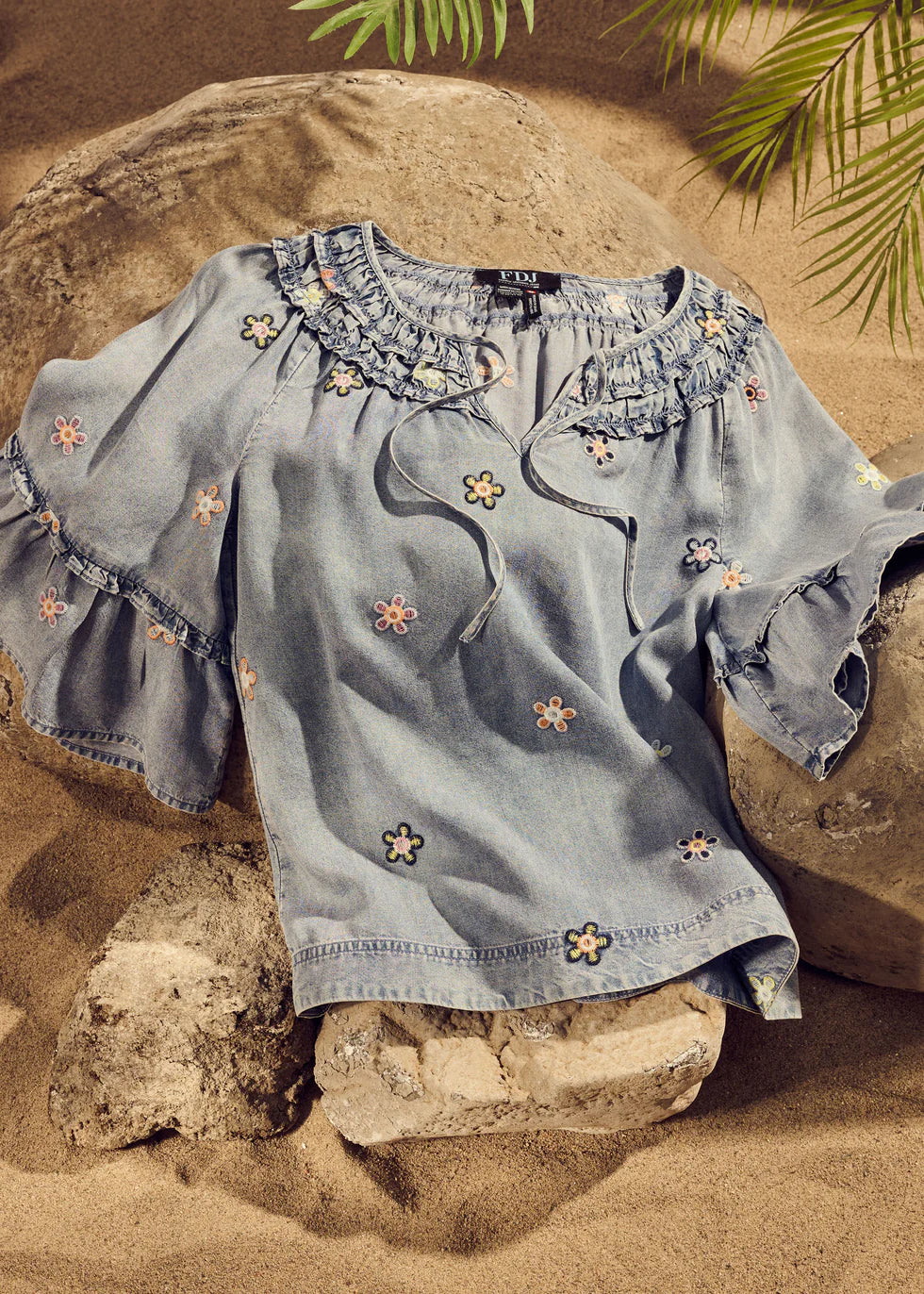 Ruffle Denim Top, Daisy