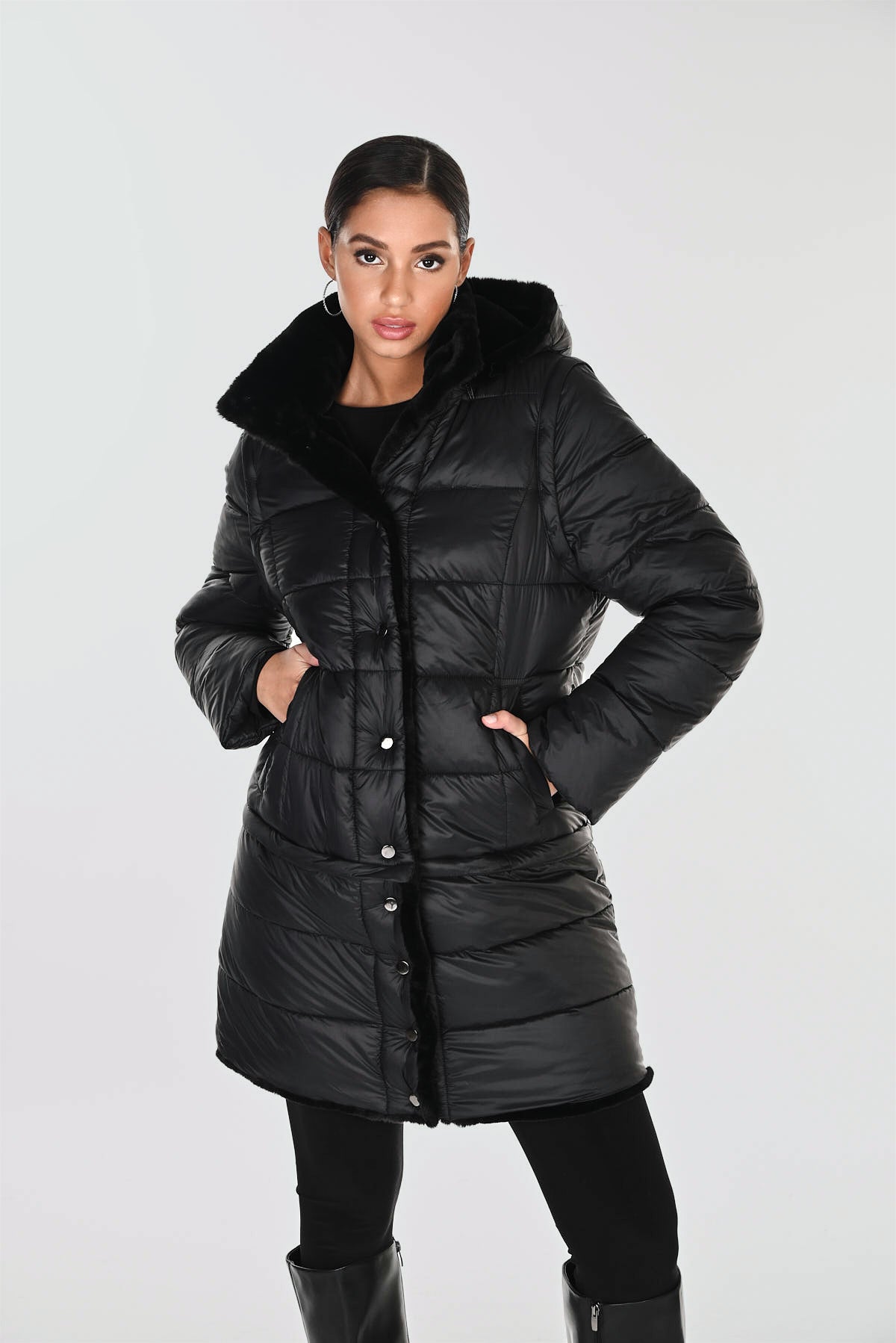 16 Way Reversible Puffer & Faux Fur Coat