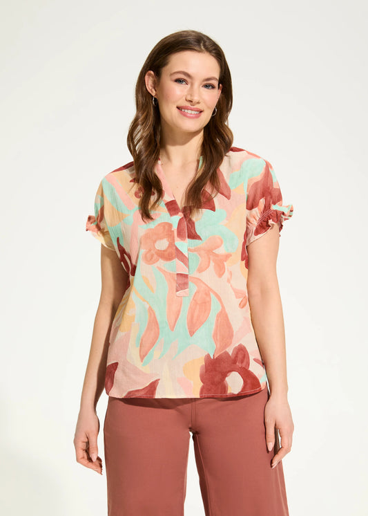 Crinkle Printed Top- Camo Floral