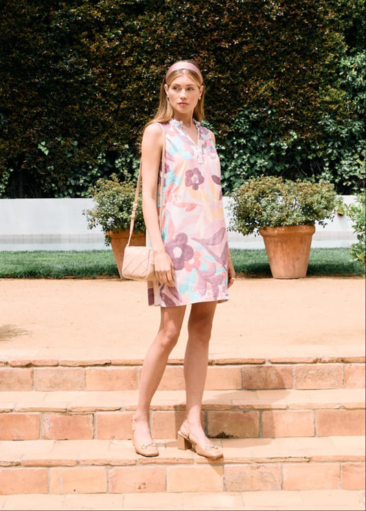 Linen Shift Dress-Camo Floral