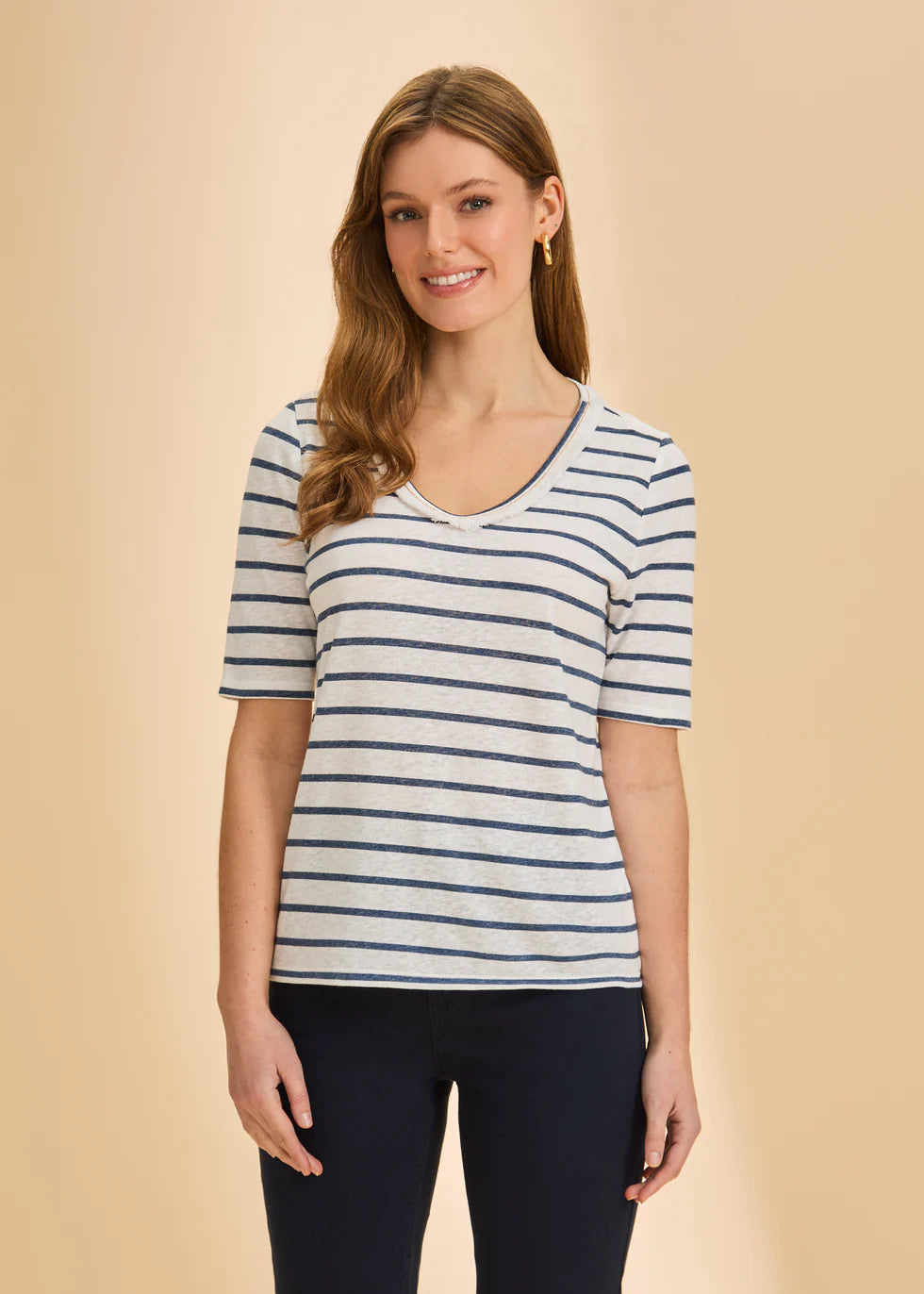 Elbow Sleeved Fringe Neck Top