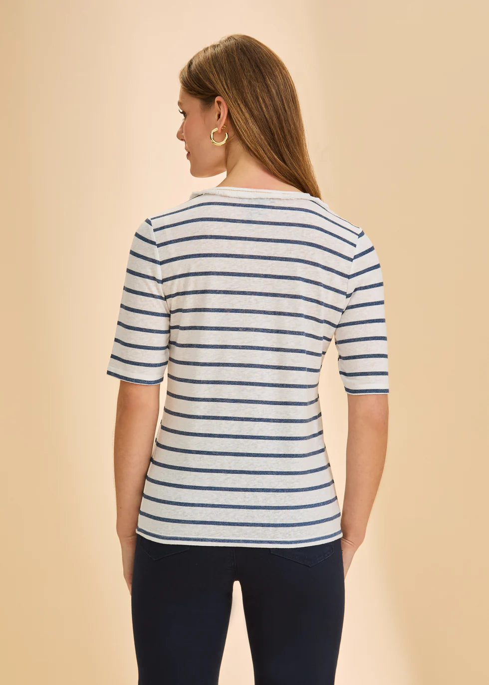 Elbow Sleeved Fringe Neck Top