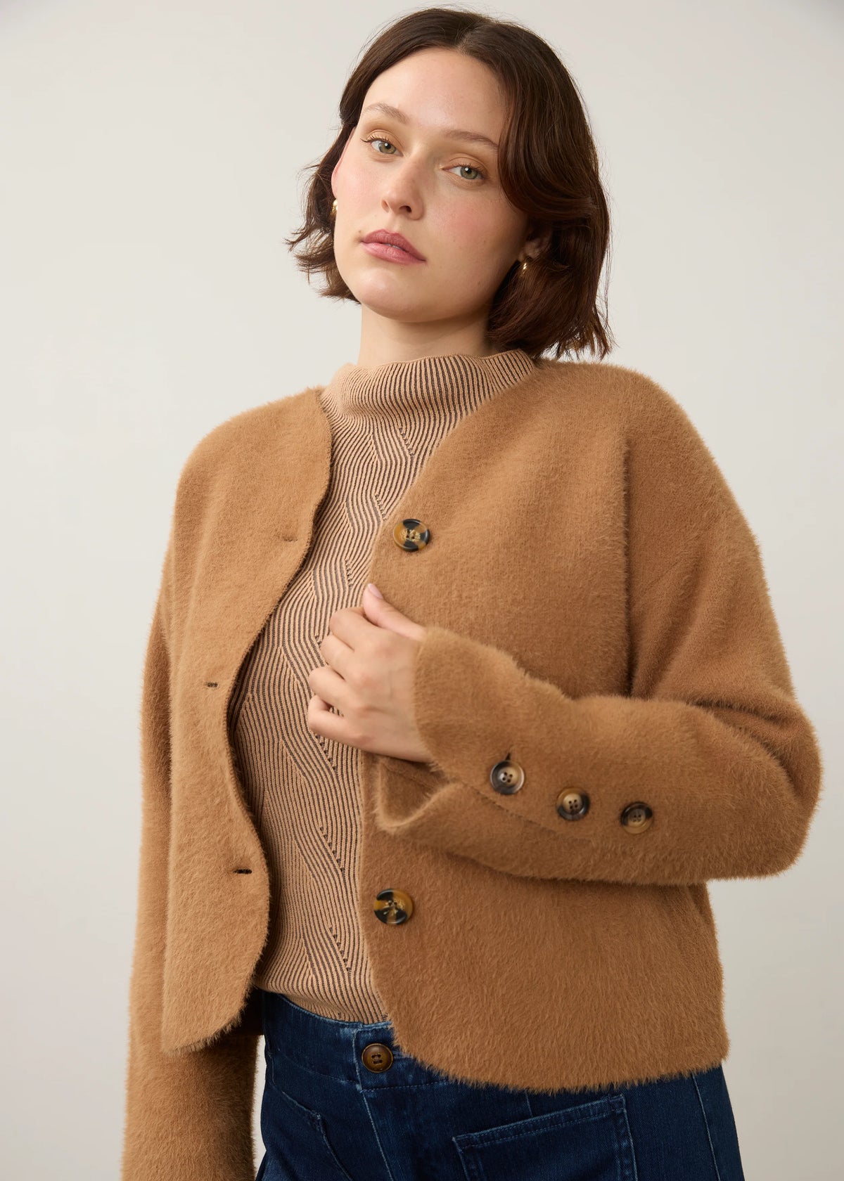 Collarless Knit Jacket