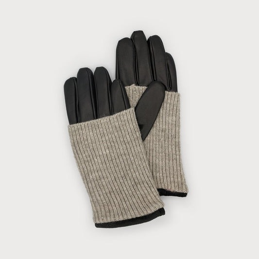 Ribbed Wrist Faux Leather Gloves