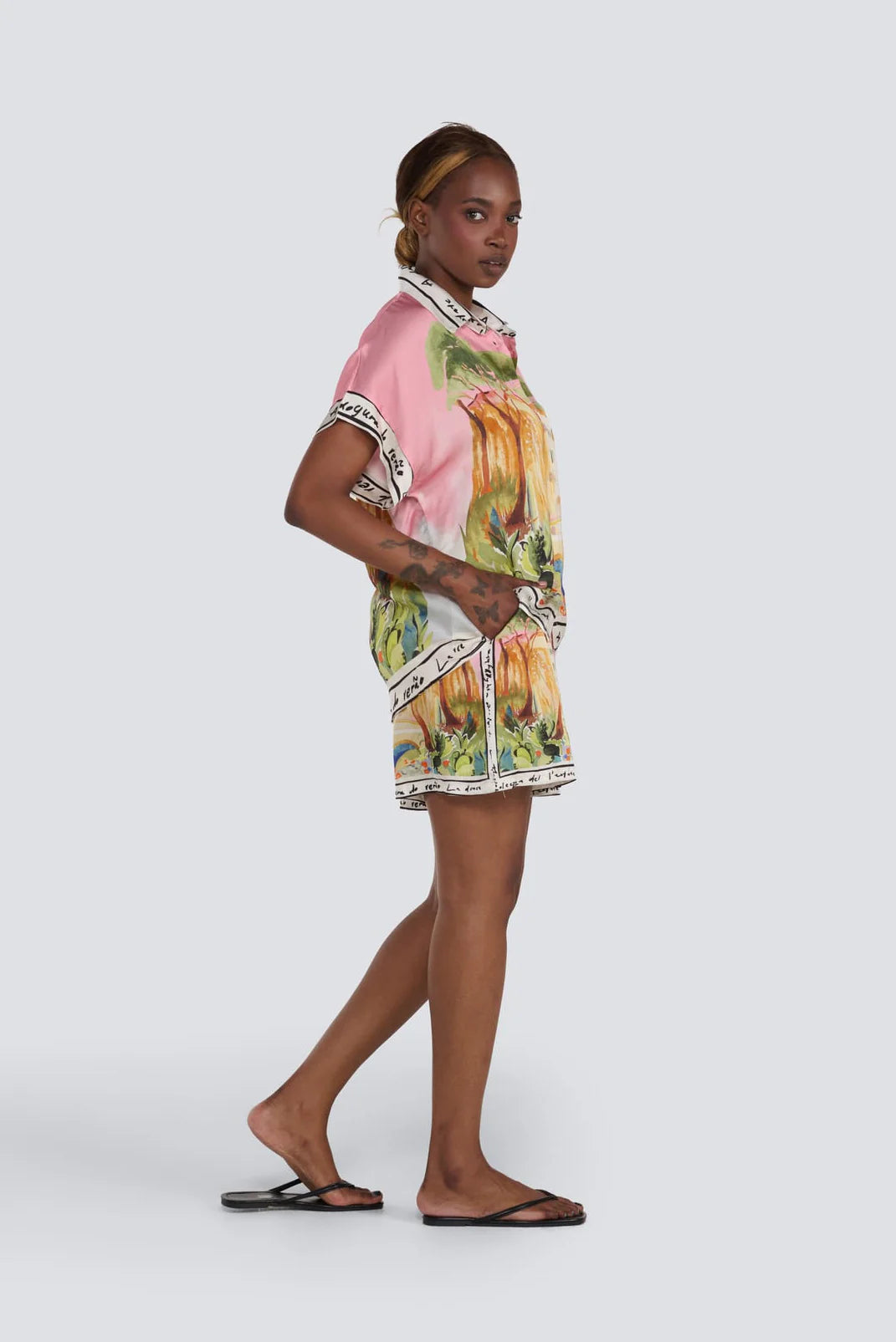 Italy Print Silk Shorts