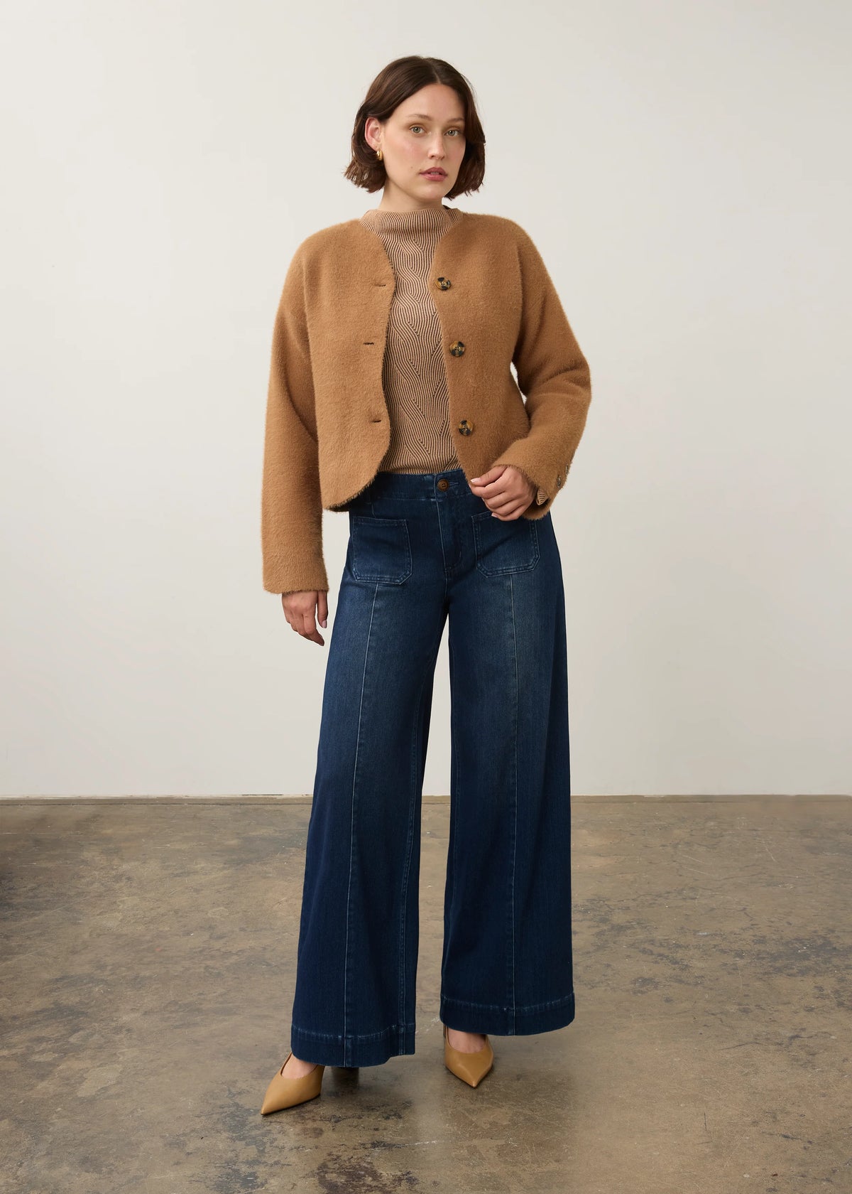 Collarless Knit Jacket