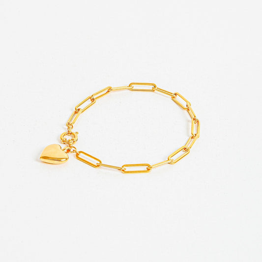 Stainless Steel Heart Charm Link Bracelet