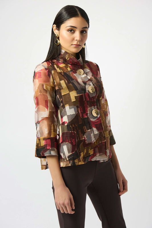 Organza Abstract Print Two-Piece Trapeze Jacket