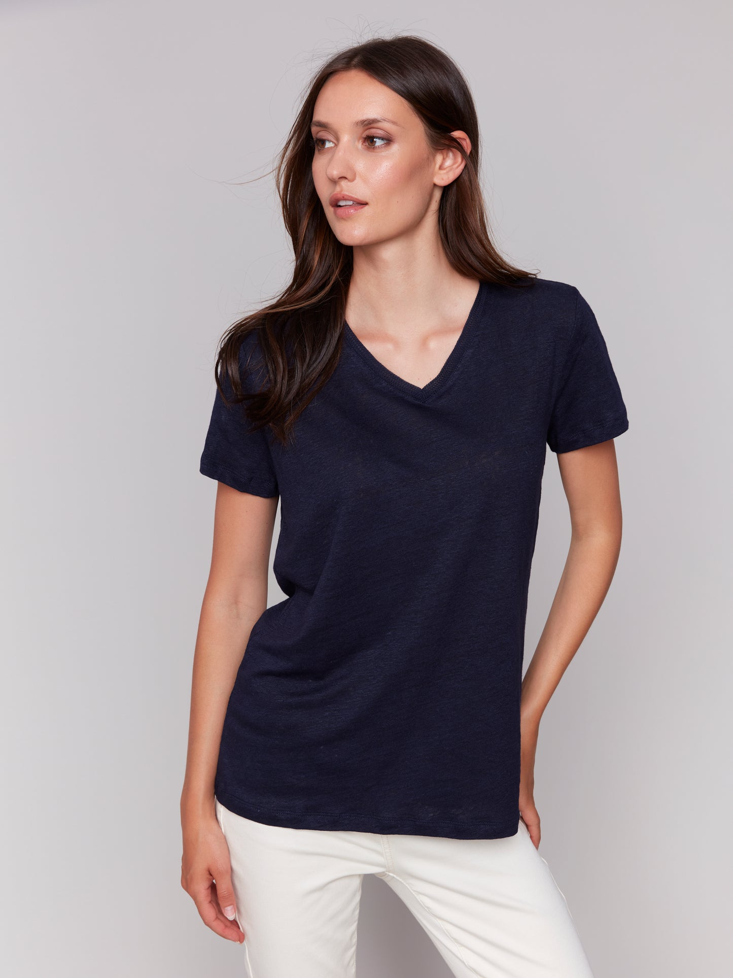 V Neck Linen T Shirt