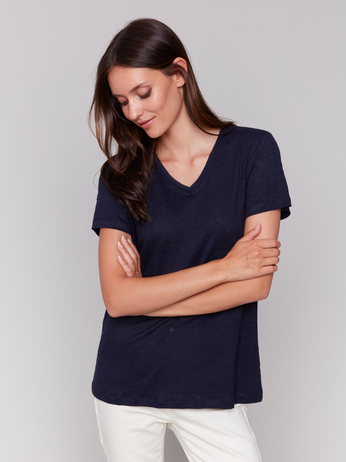 V Neck Linen T Shirt