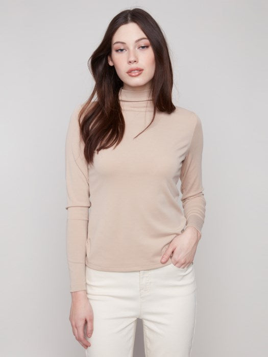 Rib Knit Long Slv Mock Neck Top