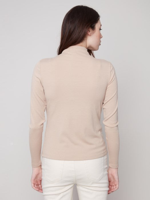 Rib Knit Long Slv Mock Neck Top