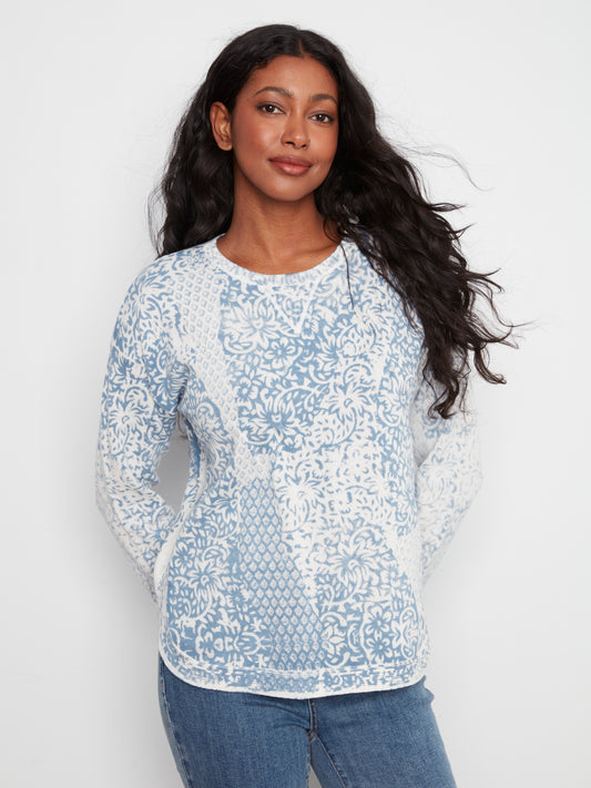 Long Sleeve Crew Neck Printed On  Reverse Sweater