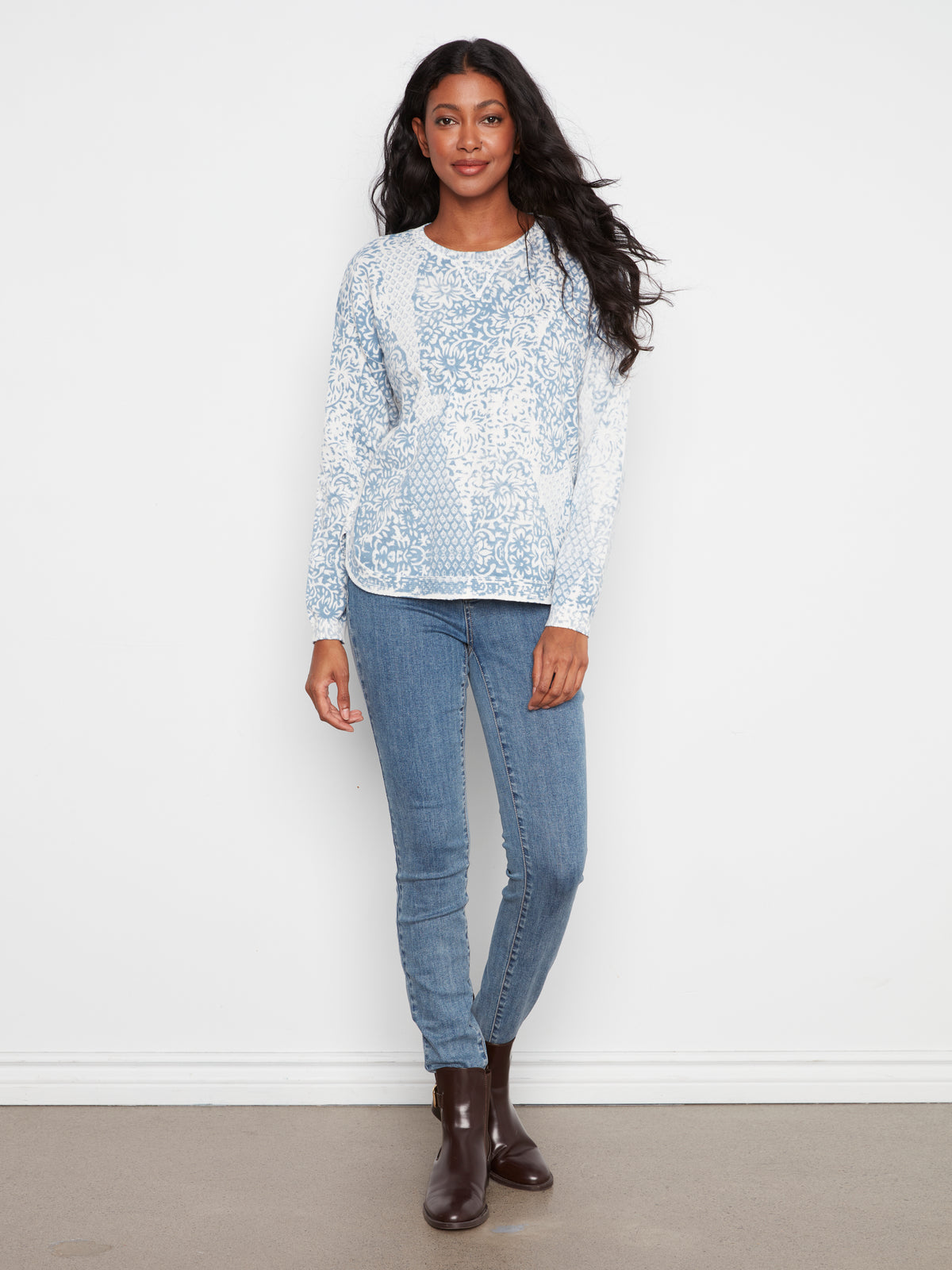 Long Sleeve Crew Neck Printed On  Reverse Sweater