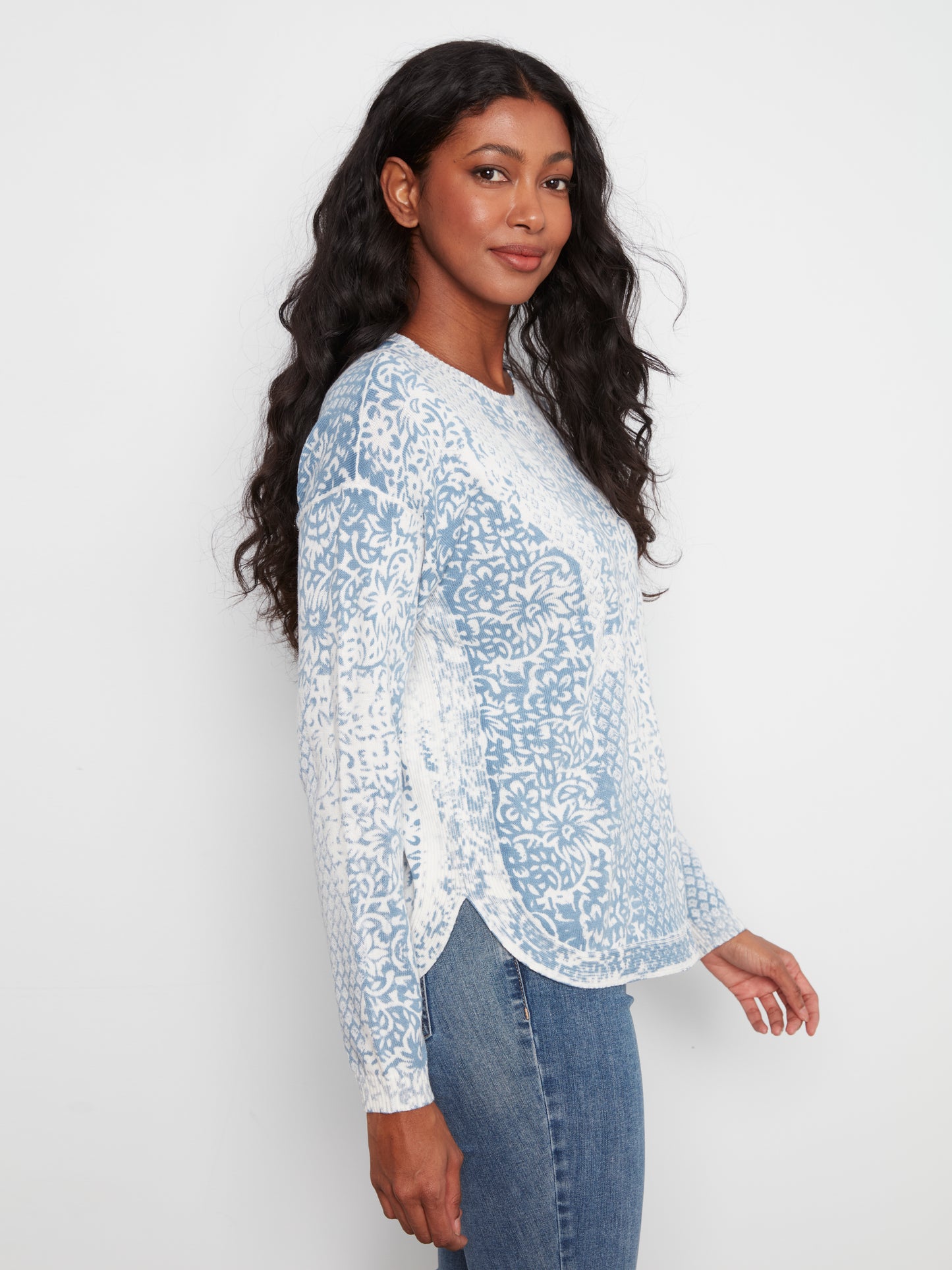 Long Sleeve Crew Neck Printed On  Reverse Sweater