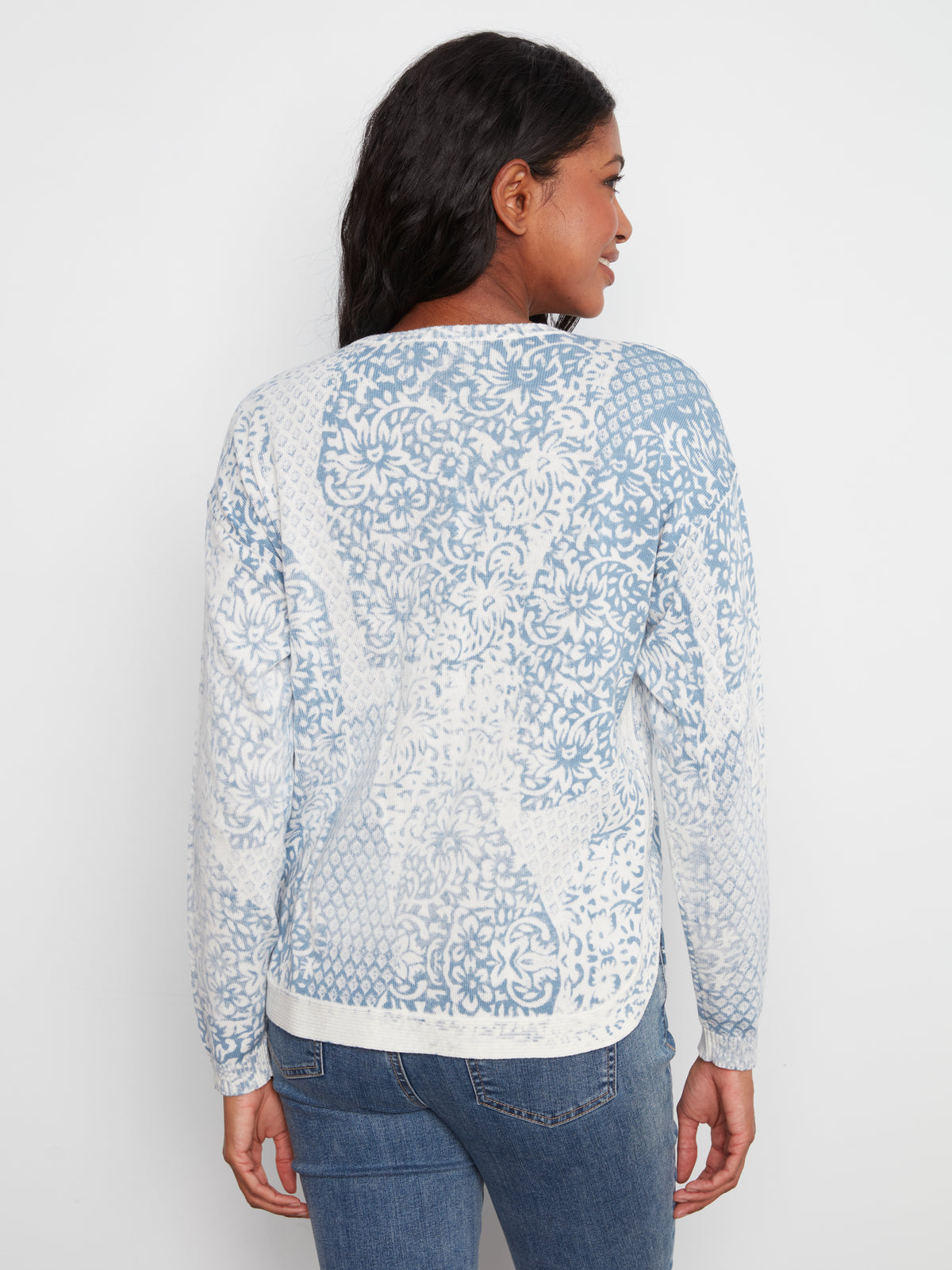 Long Sleeve Crew Neck Printed On  Reverse Sweater