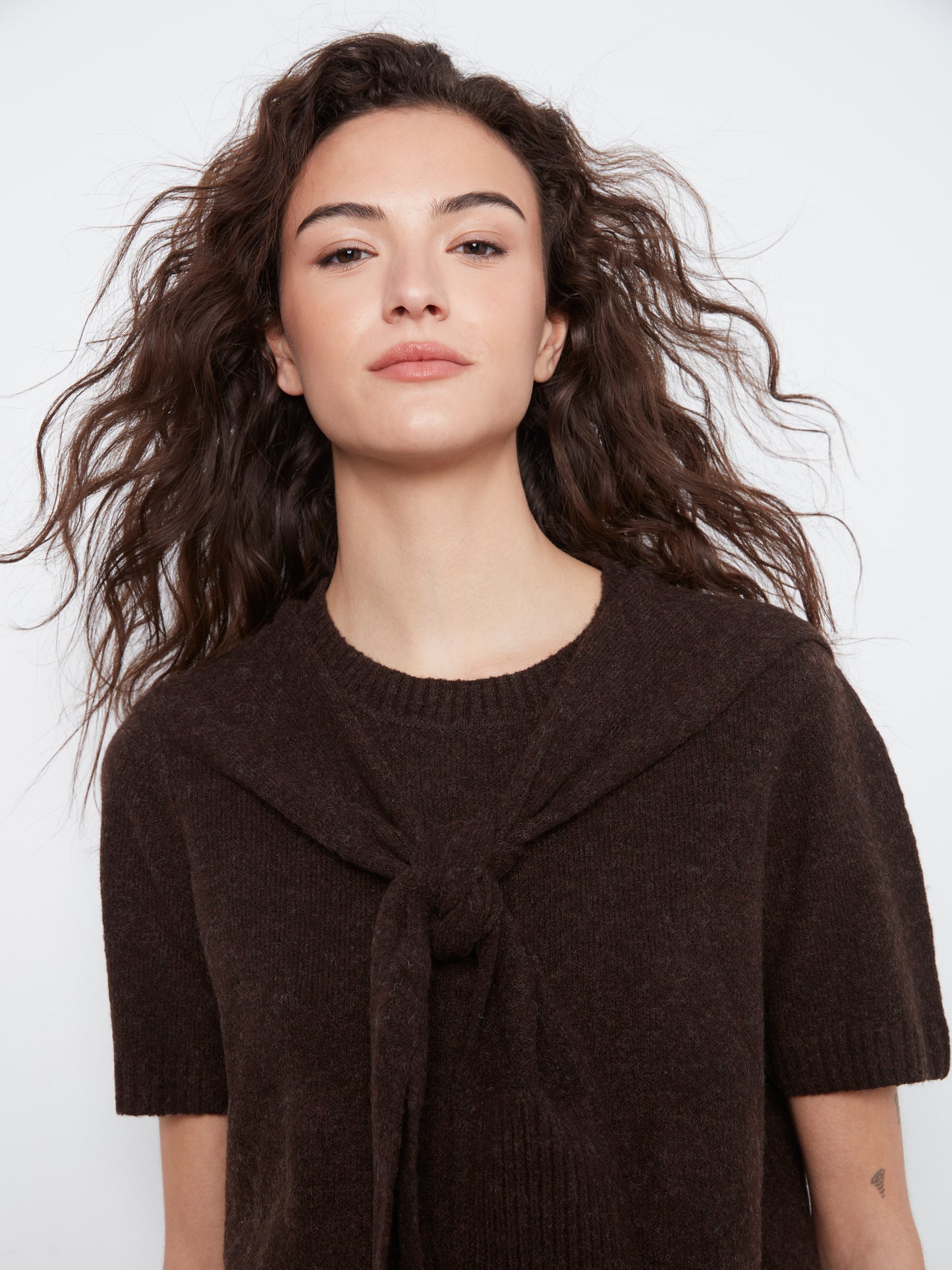 Short Sleeve Crew Neck with Over Shoulder Front Tie