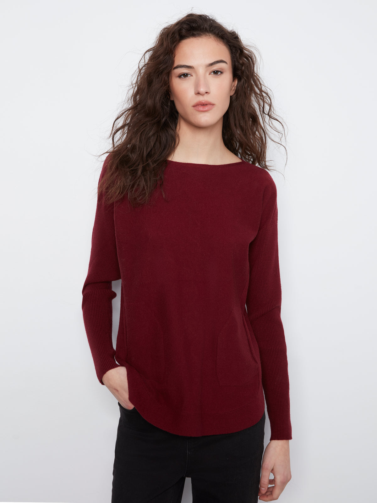 Knit Sweater With Back Lace-Up Detail - Merlot