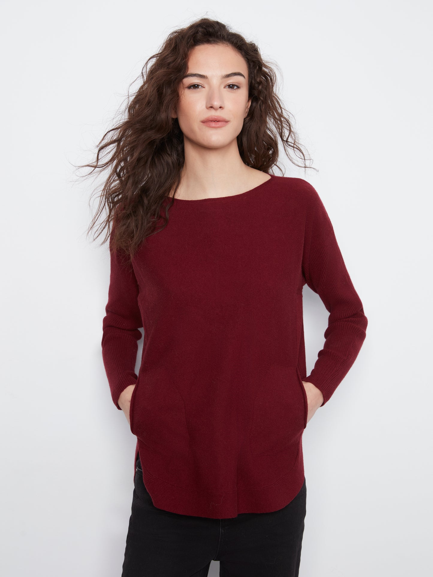 Knit Sweater With Back Lace-Up Detail - Merlot