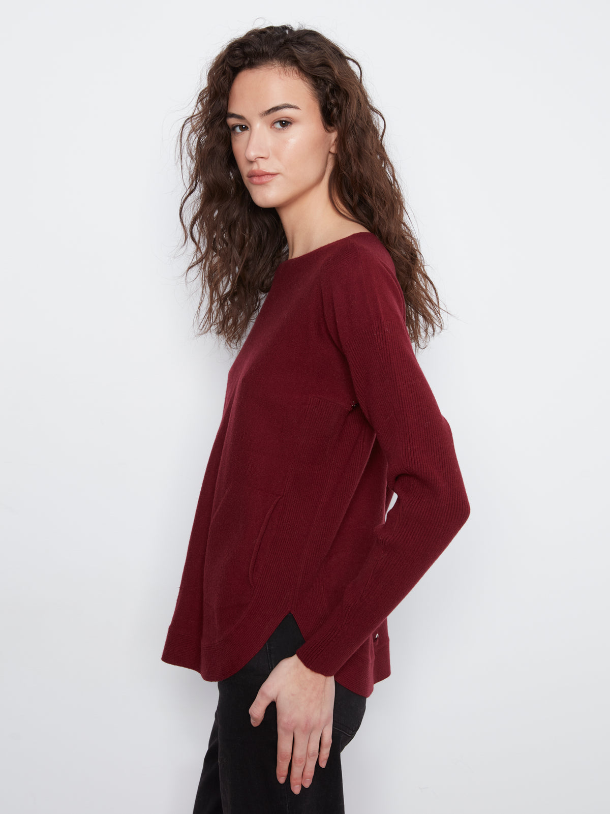 Knit Sweater With Back Lace-Up Detail - Merlot