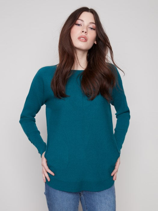 Round Hem Sweater with Front Pockets