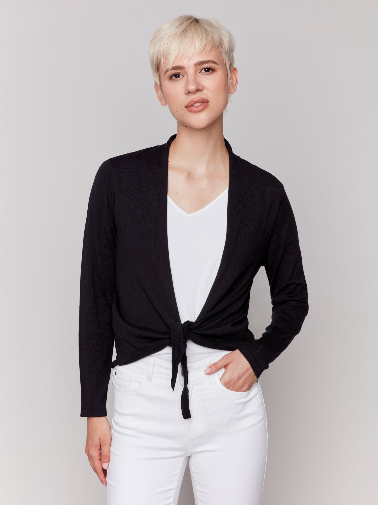 Cotton Jersey Bolero Sweater with Front Tie