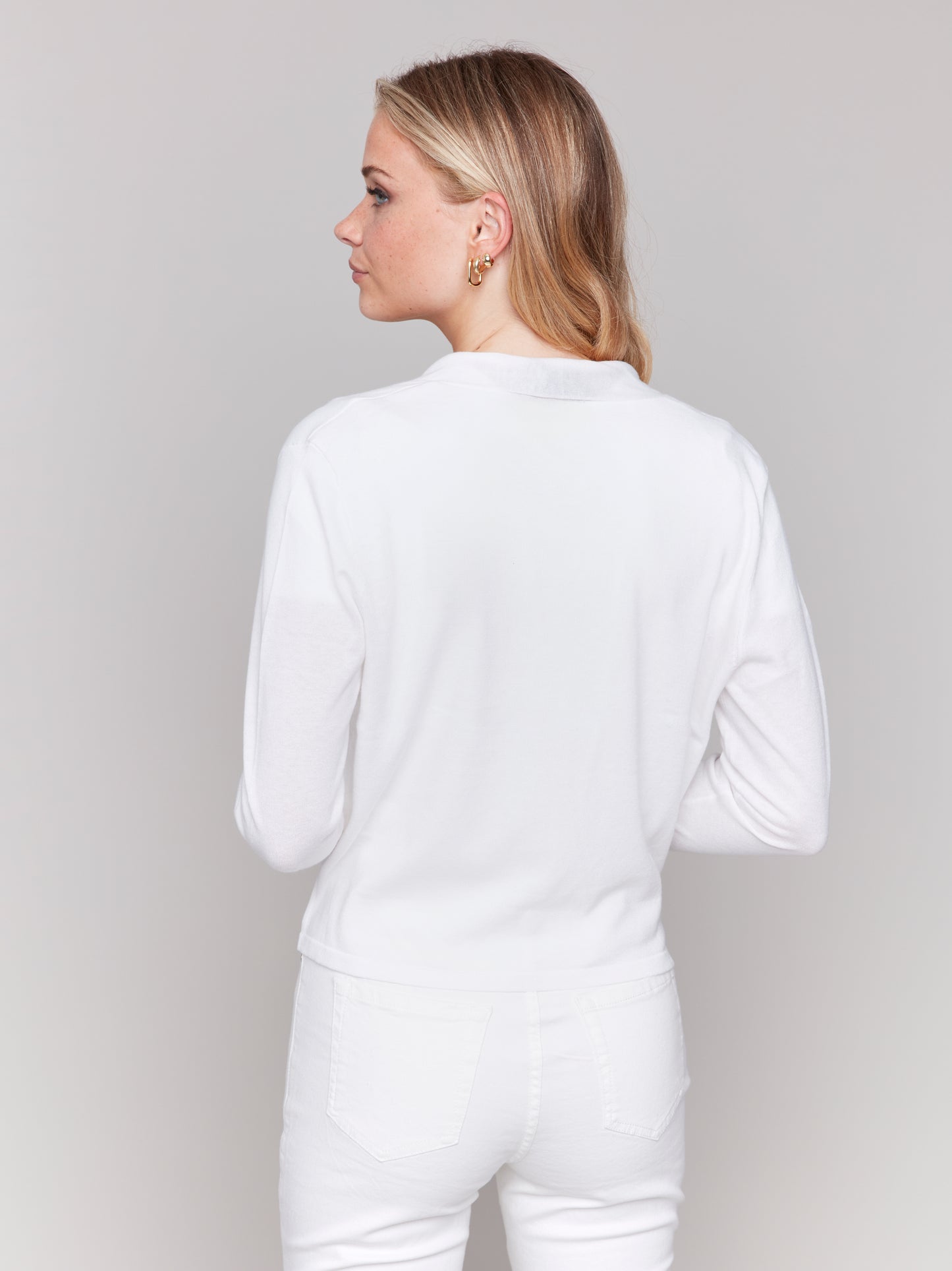 Cotton Jersey Bolero Sweater with Front Tie