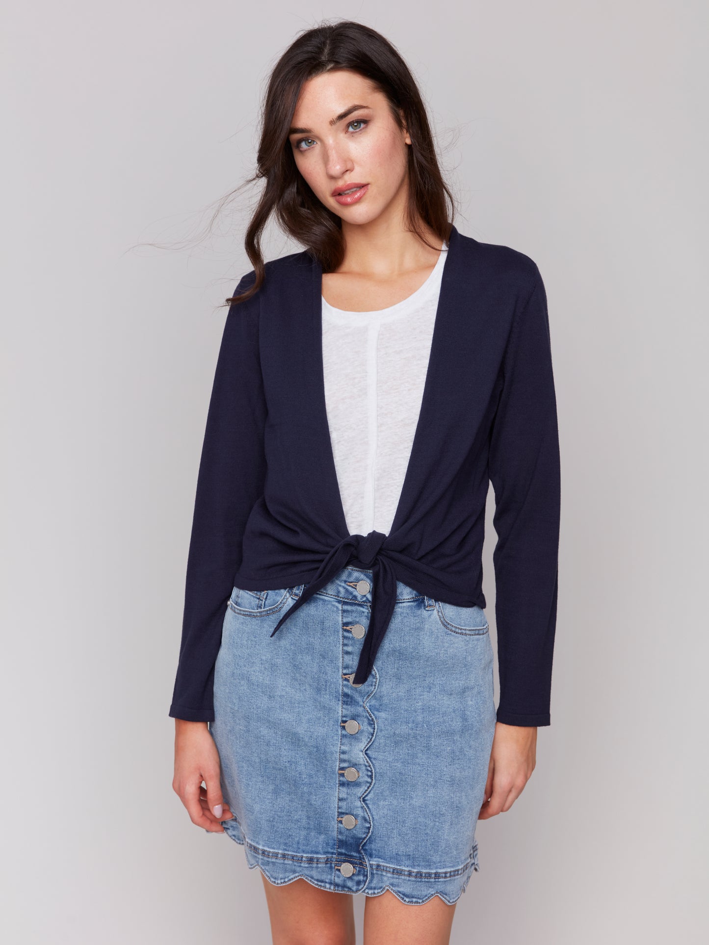 Cotton Jersey Bolero Sweater with Front Tie
