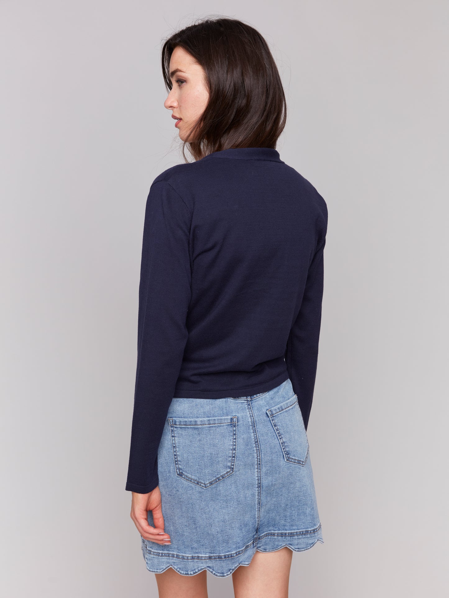 Cotton Jersey Bolero Sweater with Front Tie