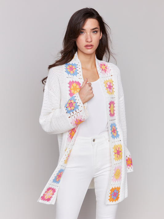 Knit Cardigan With Crochet Border