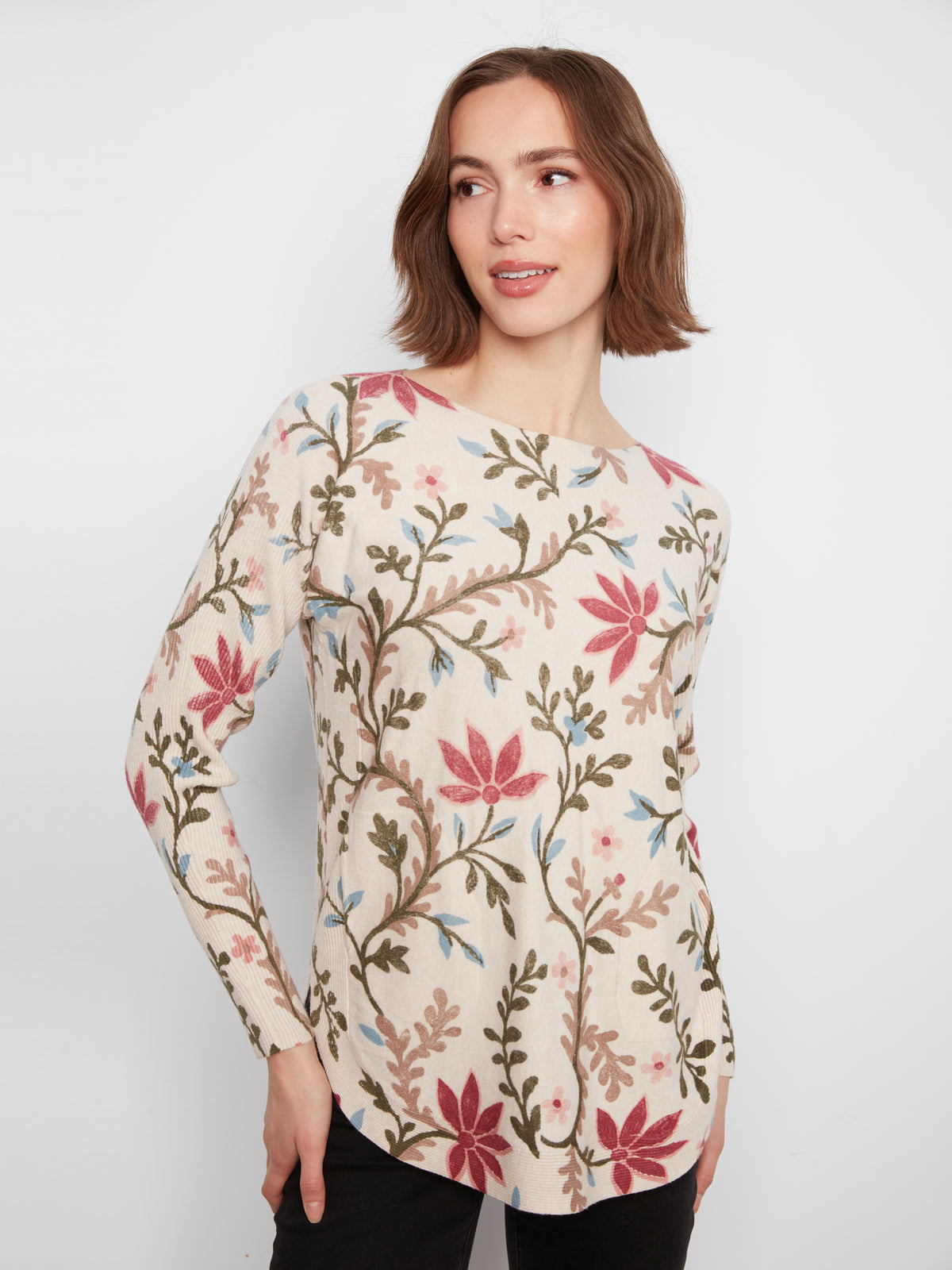 Printed Boat Neck Sweater