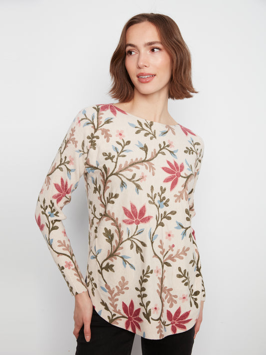Printed Boat Neck Sweater