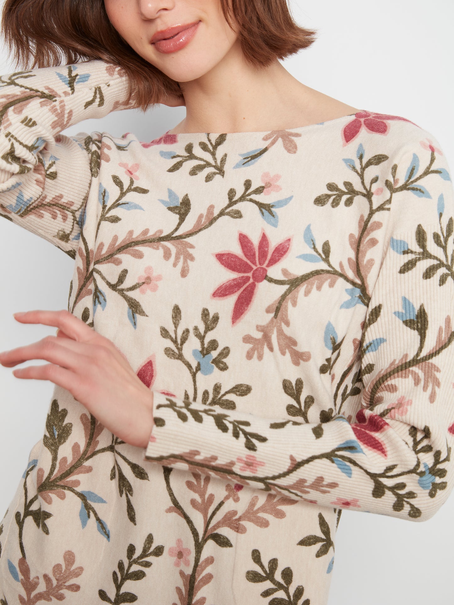 Printed Boat Neck Sweater